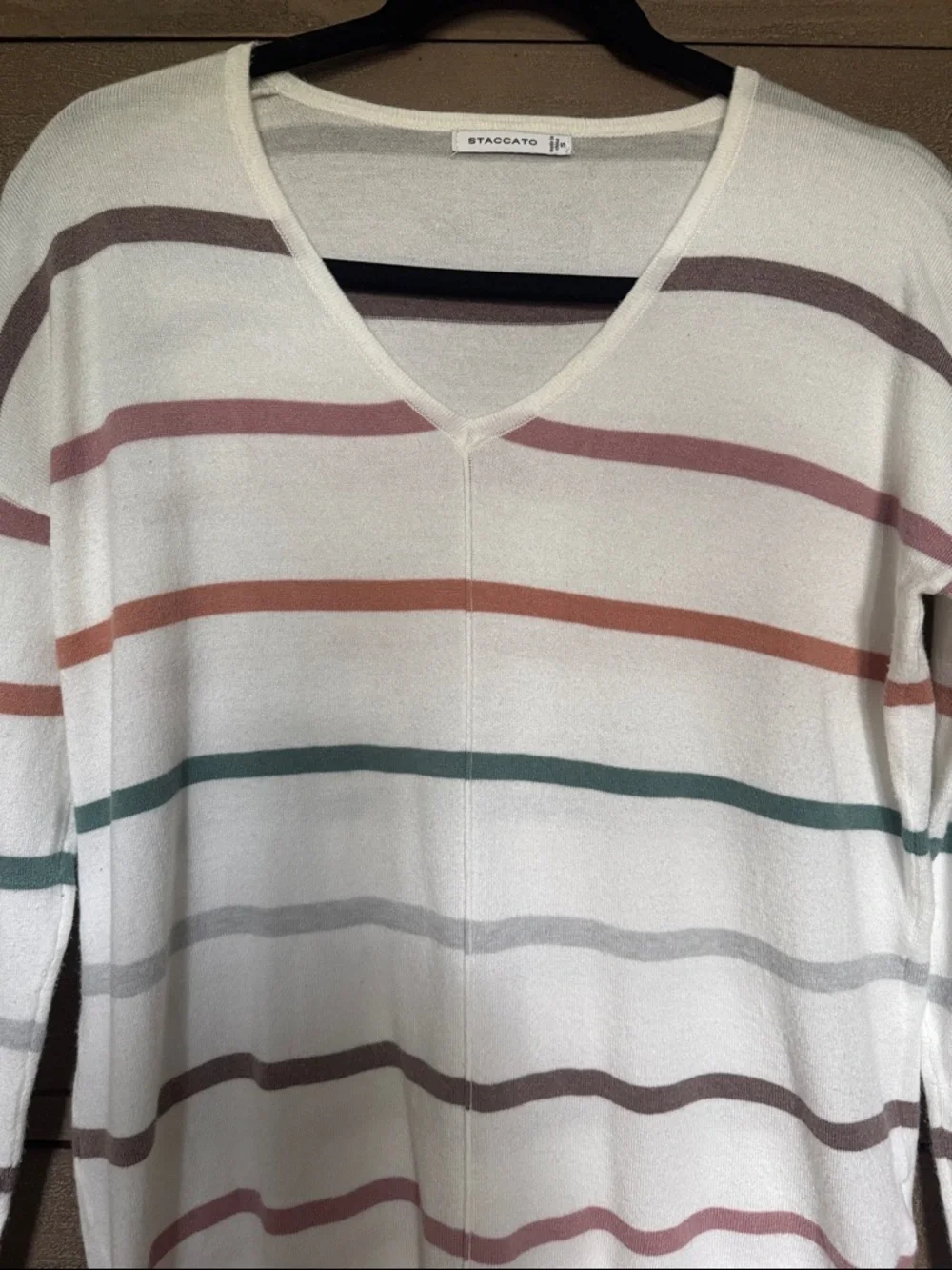 Staccato striped sweater Womens S Viscose V Neck Soft Classic Preppy Nautical